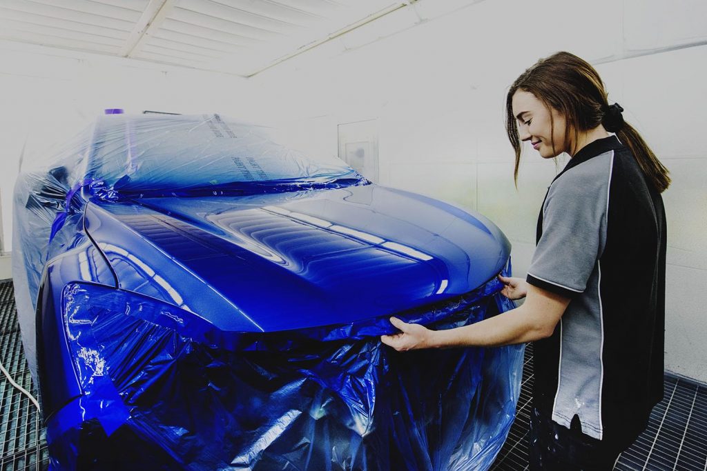 dakota endacott leven smash repairs staff in spray booth